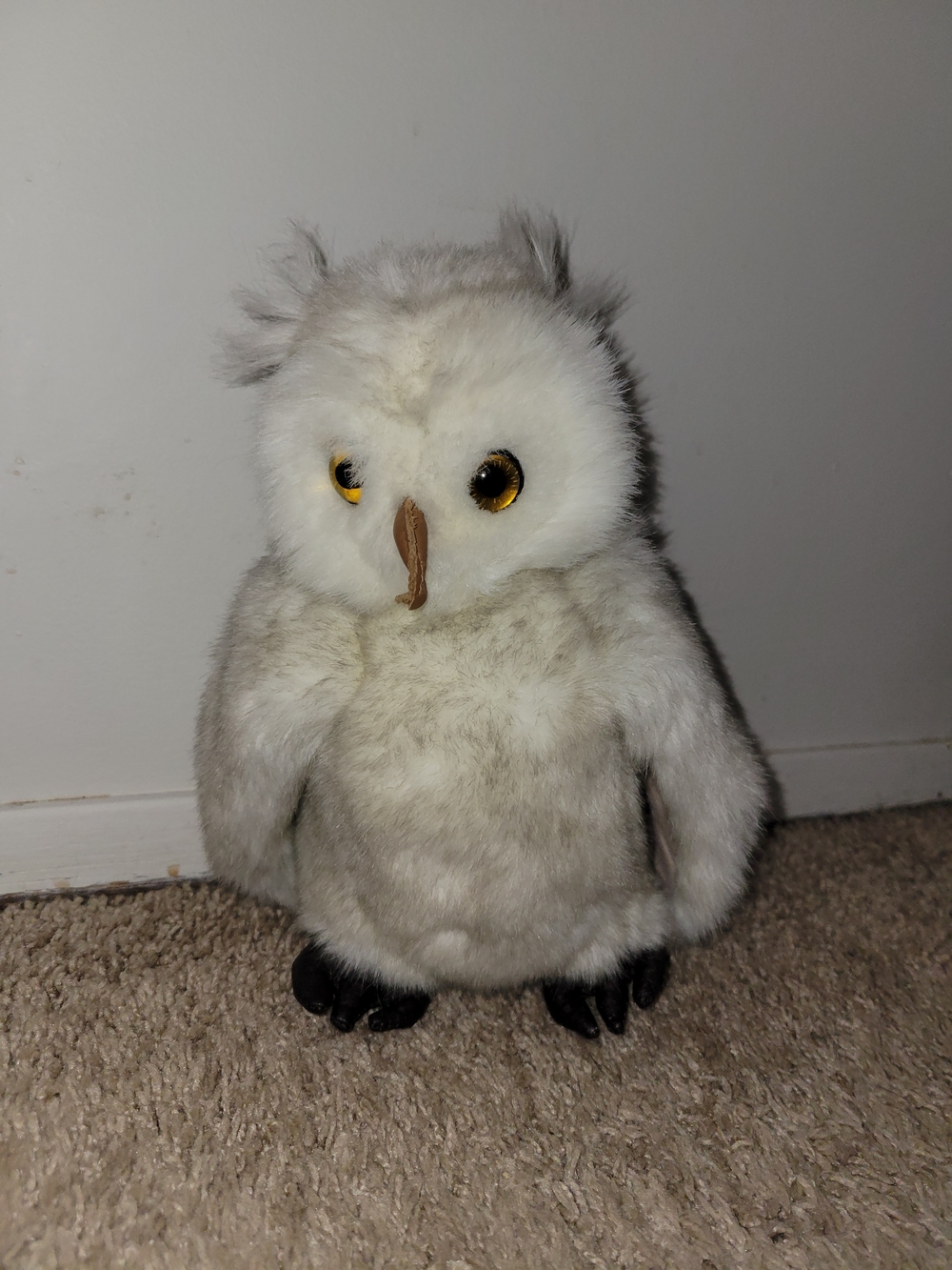 Vintage 1980s Gund Snowy Owl with Yellow Eyes and Brown Beak